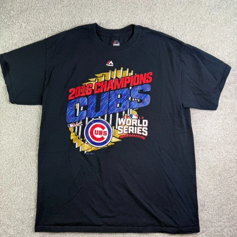 Chicago Cubs World Series Champions T Shirt Mens Large Black Majestic MLB 2016